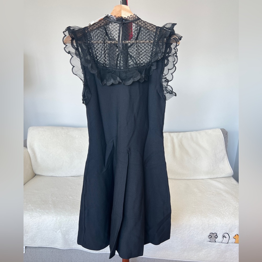 NWT Black lace collar Dress Frilly lace Gothic black knee length Sandro Maje